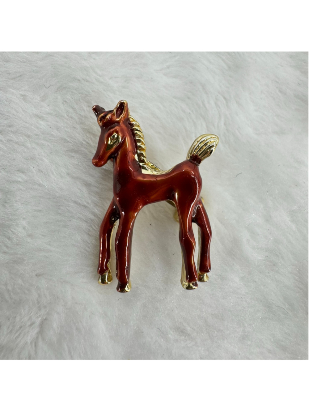 Vintage Horse Brooch Pin Enamel Gold Tone Small 1” Equestrian Western Pony